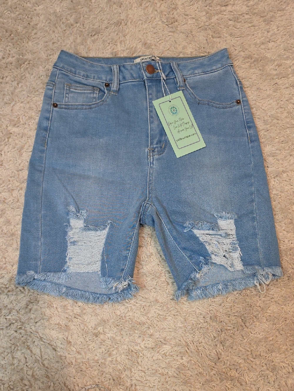 087p American Bazi Light Blue Distressed Denim Bermuda Shorts